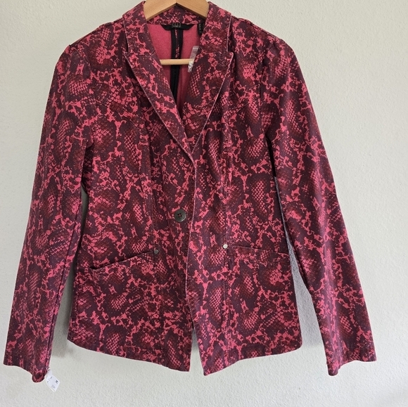 G.I.L.I. Blazer Jacket Women 10 Red Snake Animal Printed Stretch Canvas New - Picture 2 of 12